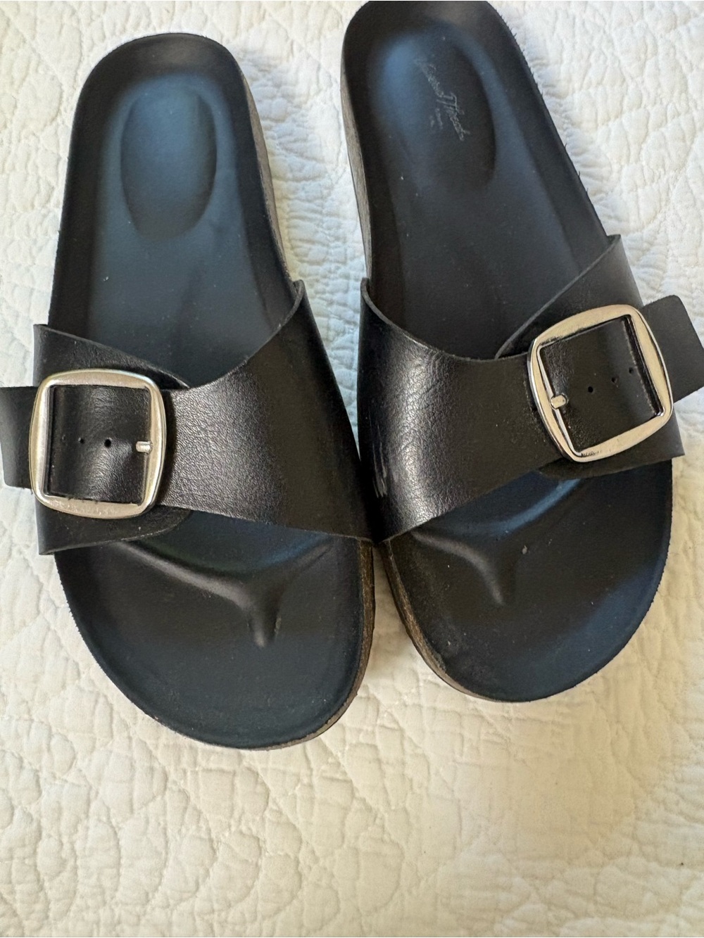 Universal Thread Black Slide Sandals with Silver Buckles - Single Strap